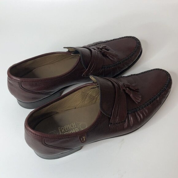 French Shriner Mens Shoes Size 10M Burgundy Leather Tassel Loafers F41174